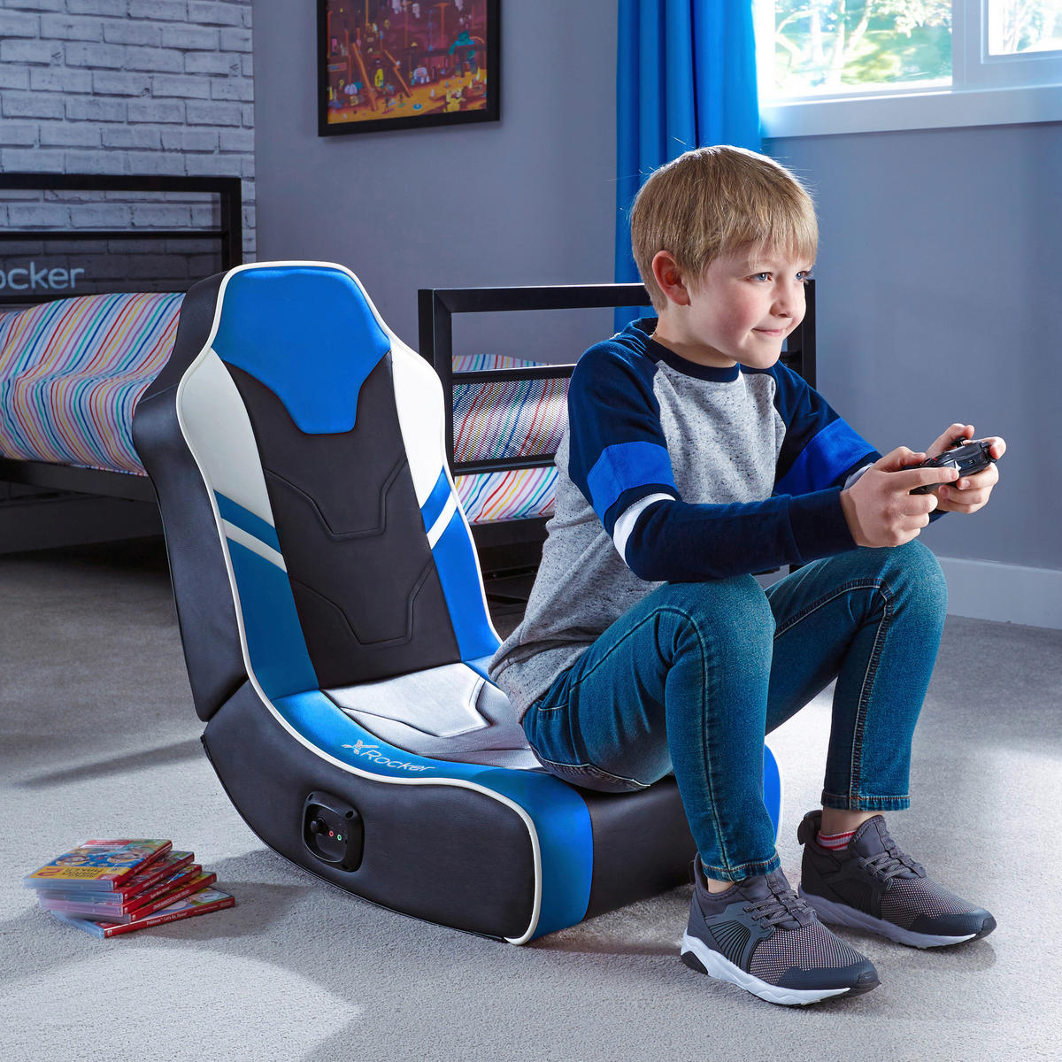 GAMINGSESSEL Blau Textil   - Blau, MODERN, Textil (42/64/75cm) - X Rocker