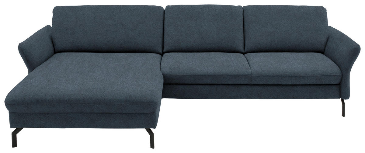 ECKSOFA in Velours Blaugrau  - Blaugrau/Schwarz, Design, Textil/Metall (179/306cm) - Beldomo System
