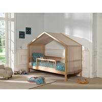 HAUSBETT 90/200 cm,  in Buchefarben, Vorhang, Rollrost  - Buchefarben/Naturfarben, MODERN, Holz (90/200cm) - Vipack