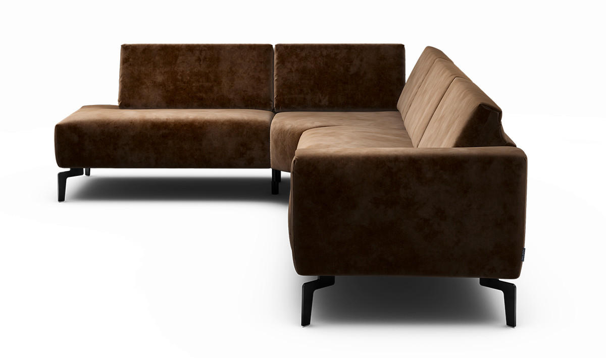 ECKSOFA Cosy Braun Samt  - Schwarz/Braun, Design, Textil/Metall (213/296cm) - SENSOO