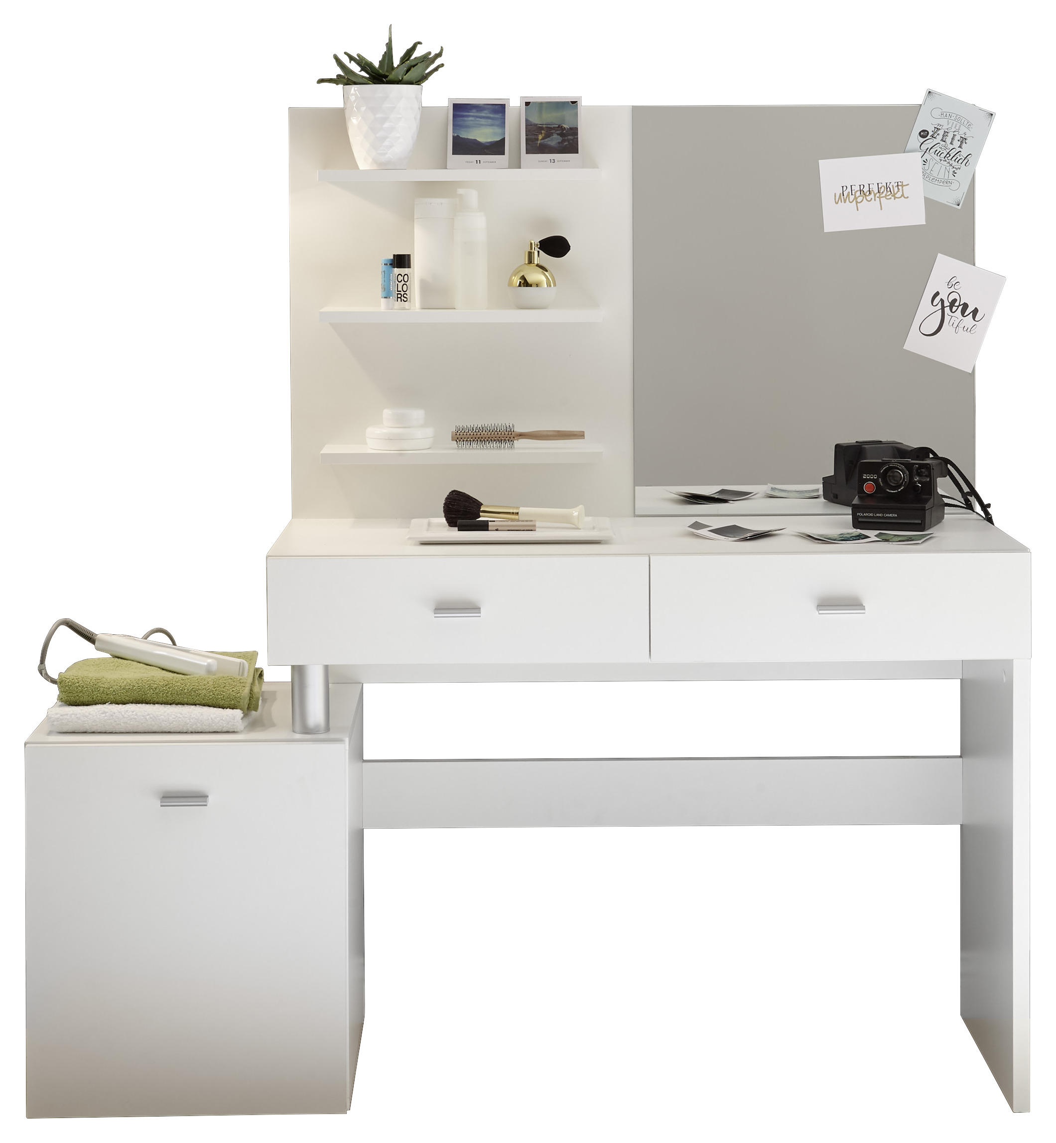 SMINKBORD i vit  - vit/silver, Design, glas/träbaserade material (132/145/43cm) - Best Price