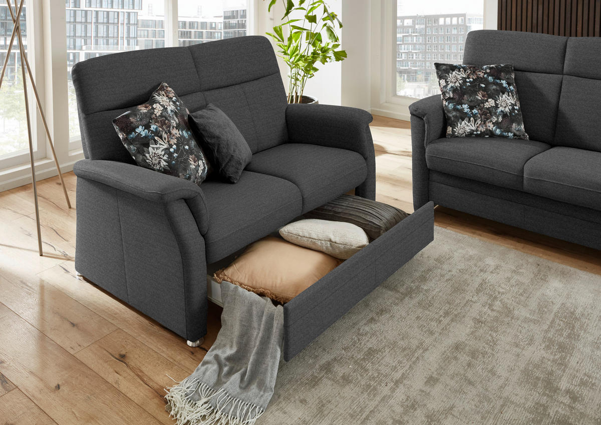 SITZGARNITUR Flachgewebe Dunkelgrau  - Dunkelgrau/Alufarben, Konventionell, Textil/Metall (142-194/100/89cm) - Beldomo Comfort