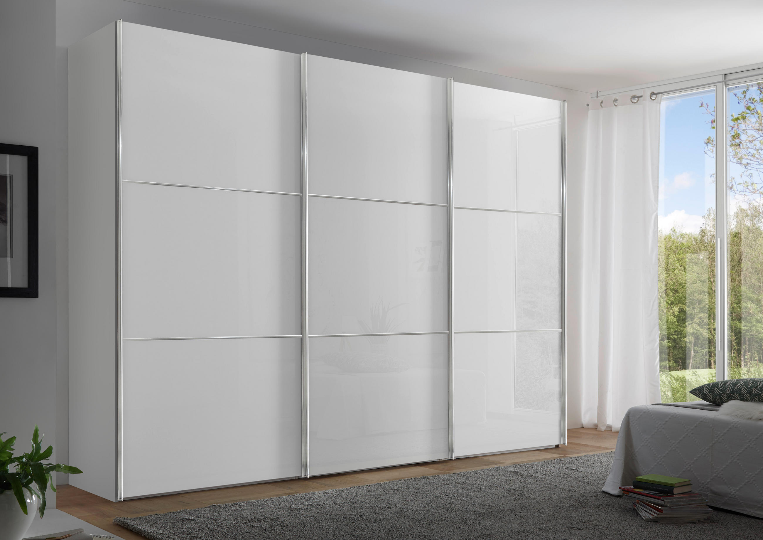 SCHWEBETÜRENSCHRANK in Weiss  - Chromfarben/Weiss, Konventionell, Glas/Holzwerkstoff (280/222/68cm) - Moderano