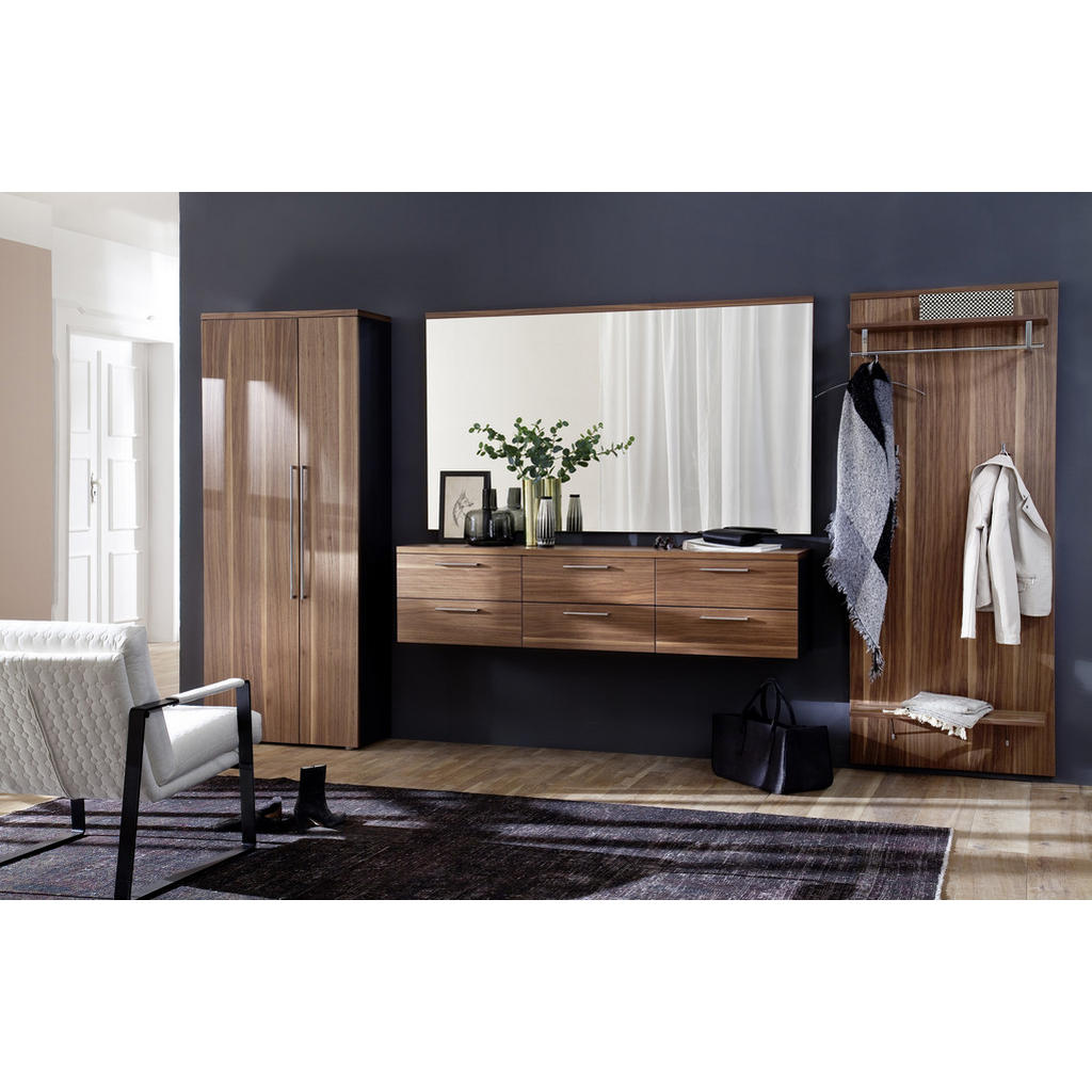Thumbnail - Moderano Garderobe, Anthrazit, Nussbaum, Holz, Glas, Holzwerkstoff, 4-teilig, Kernnussbaum, furniert, 6 Schubladen, 373x...