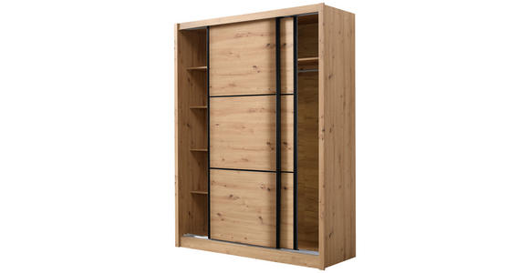 SCHIEBETÜRENSCHRANK 166/215,5/60 cm 2-türig Eiche Artisan  - Schwarz/Eiche Artisan, Basics, Holzwerkstoff/Metall (166/215,5/60cm) - Xora