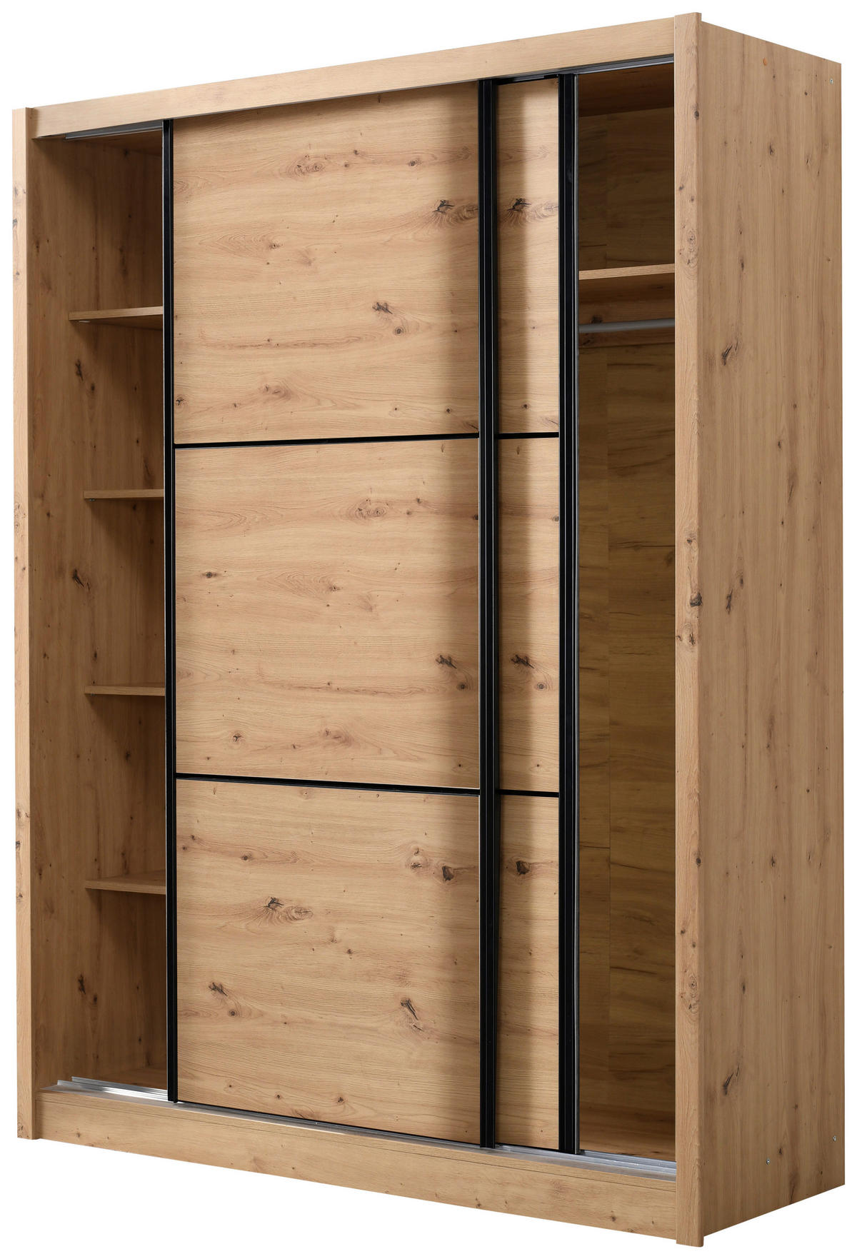 SCHIEBETÜRENSCHRANK 166/215,5/60 cm 2-türig Eiche Artisan  - Schwarz/Eiche Artisan, Basics, Holzwerkstoff/Metall (166/215,5/60cm) - Xora