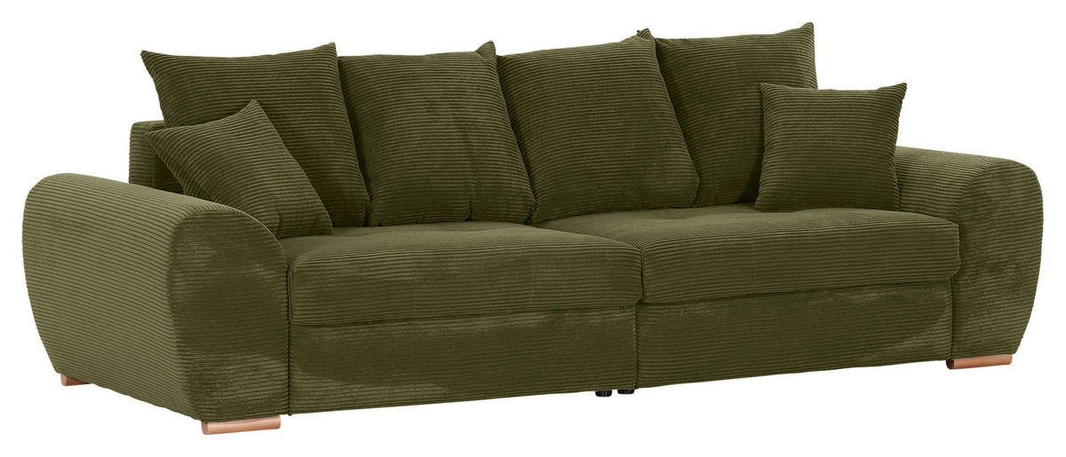 BIGSOFA in Cord Dunkelgrün  - Dunkelgrün/Eichefarben, KONVENTIONELL, Holz/Textil (270/72/109cm) - Carryhome