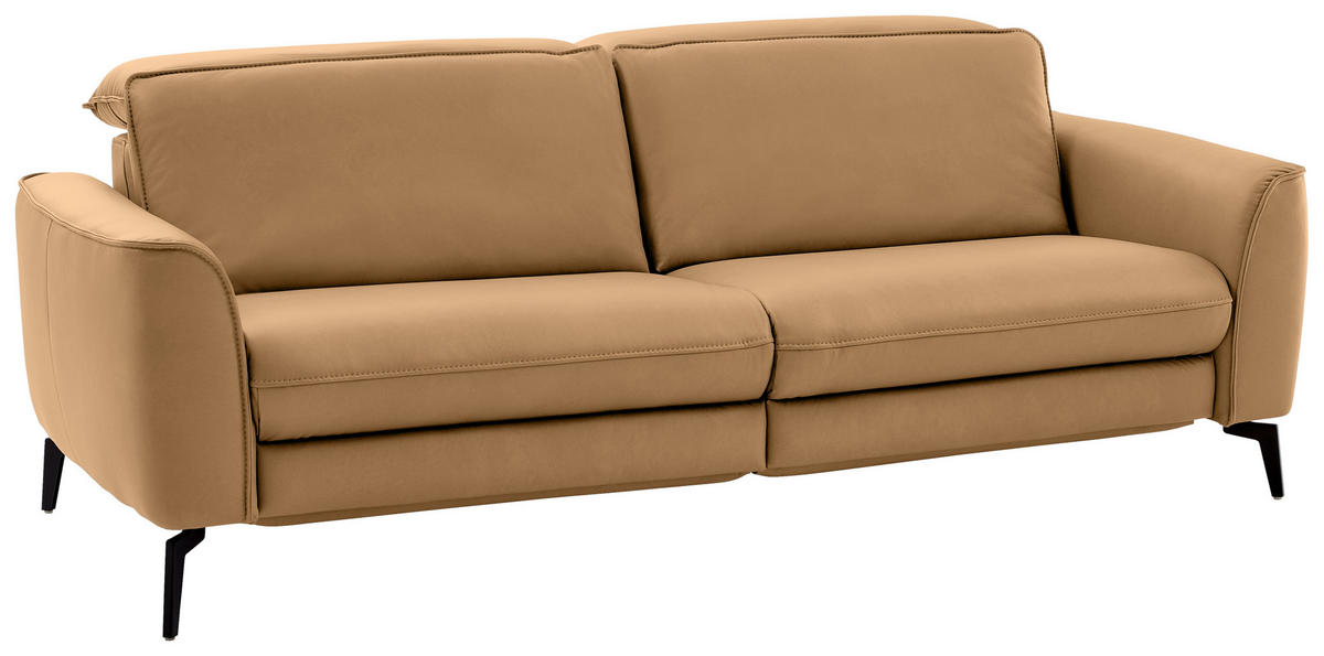 3-SITZER-SOFA in Echtleder Honig  - Schwarz/Honig, Natur, Leder/Metall (222/81/110cm) - Valdera