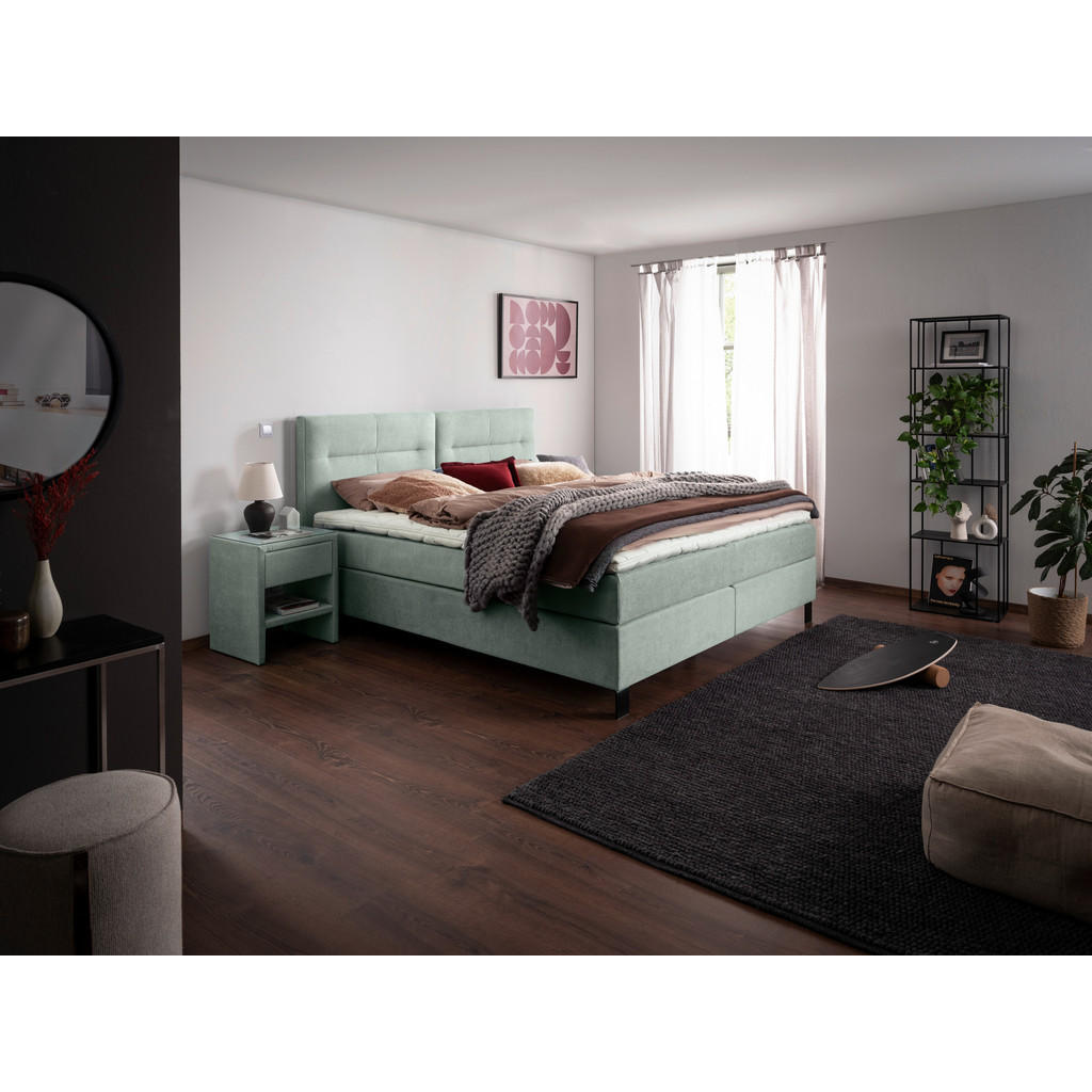 Thumbnail - Esposa Boxspringbett, Mintgrün, Textil, H2, 7-Zonen, Höhe ca. 21 cm, 240x220 cm, Über- und Sondergrößen erhältlich, Stof...