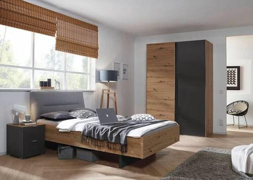 JUGENDZIMMER Graphitfarben, Hellgrau, Eiche Artisan  - Hellgrau/Graphitfarben, Design, Holzwerkstoff/Textil (120/200cm) - Stylife