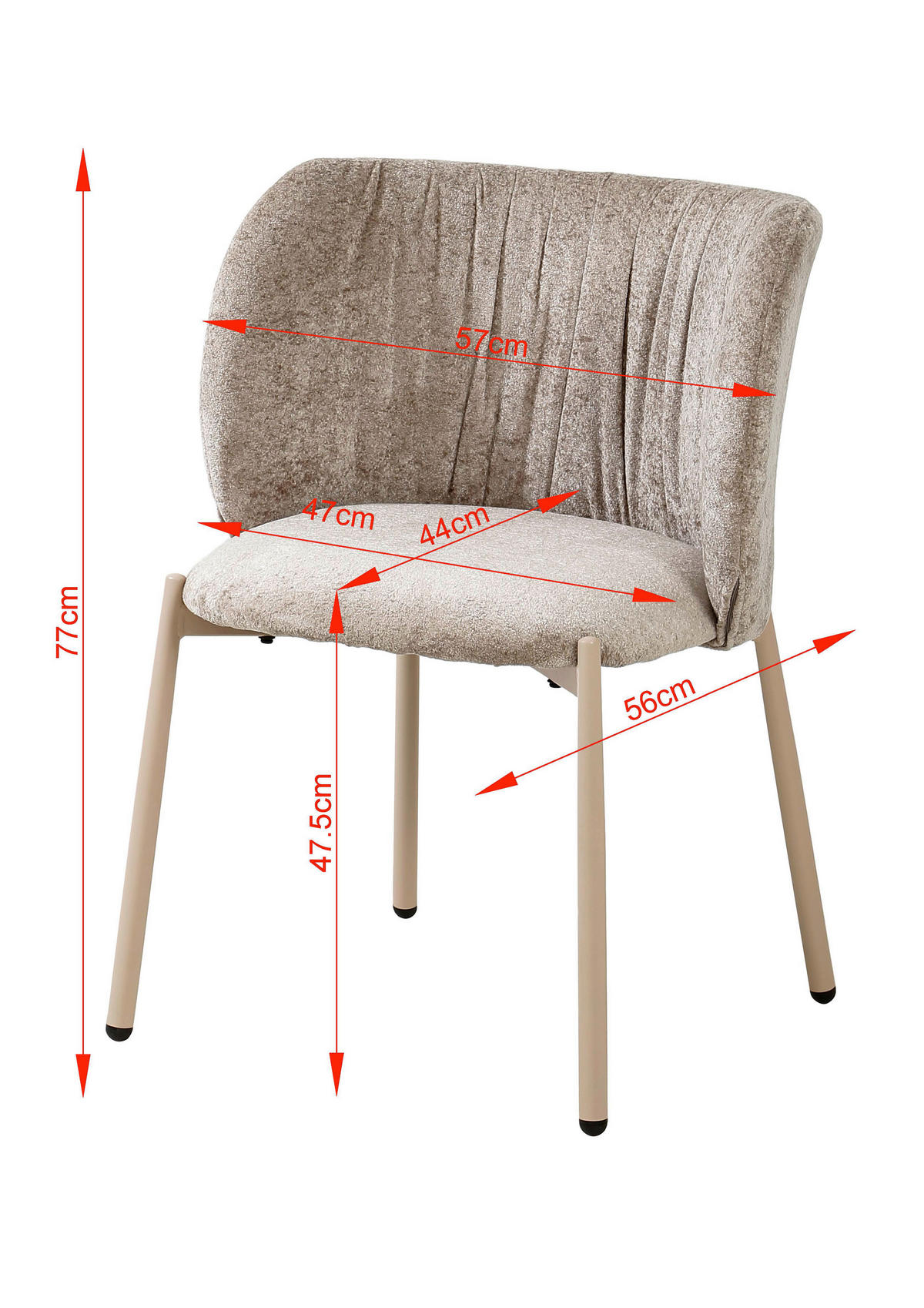 STUHL Chenille Taupe  - Taupe, Design, Textil/Metall (56,5/77/57cm) - Stylife