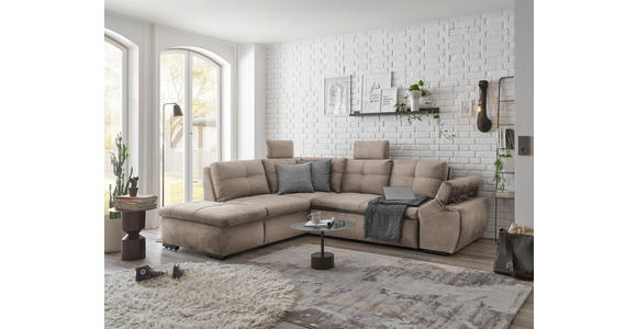 ECKSOFA Creme Mikrovelours  - Creme/Schwarz, KONVENTIONELL, Kunststoff/Textil (217/265cm) - Carryhome