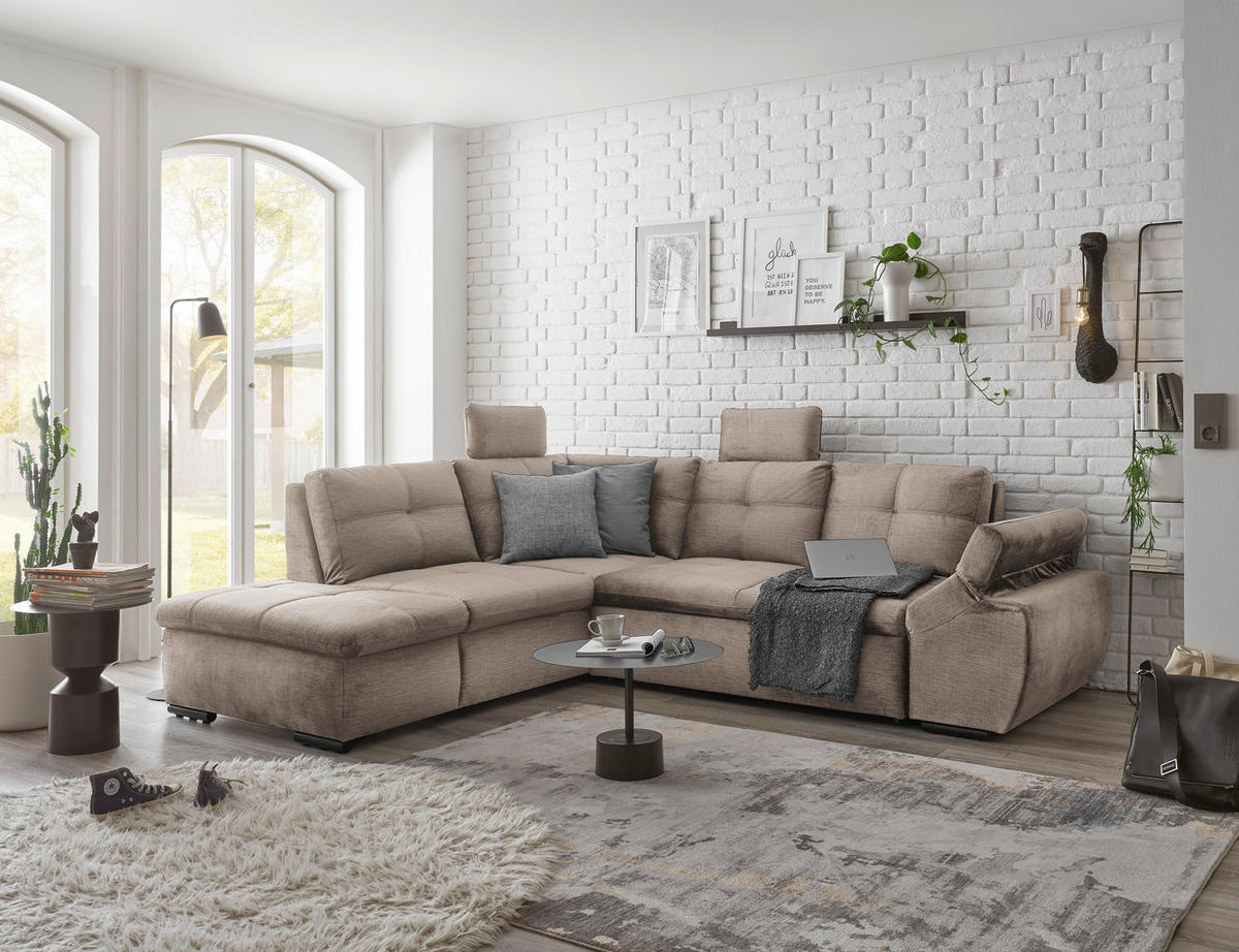 ECKSOFA in Mikrovelours Creme  - Creme/Schwarz, Konventionell, Kunststoff/Textil (217/265cm) - Carryhome