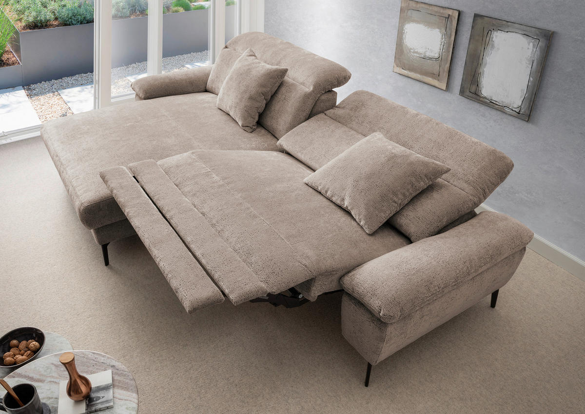 ECKSOFA CANCELLI in Chenille Braun  178/300 cm  - Schwarz/Braun, KONVENTIONELL, Textil/Metall (178/300cm) - Livetastic