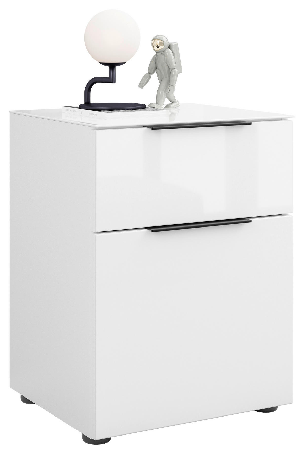 NACHTSCHRANK 45/60/40 cm  - Weiß Hochglanz/Schwarz, Basics, Glas/Holzwerkstoff (45/60/40cm)