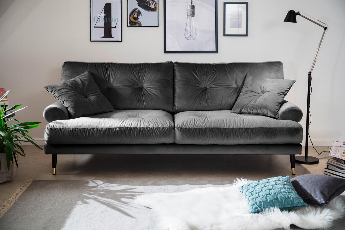 3-SITZER-SOFA TOKIO-3S SOFA Samt Anthrazit  - Anthrazit, MODERN, Textil (220/89/100cm) - MID.YOU