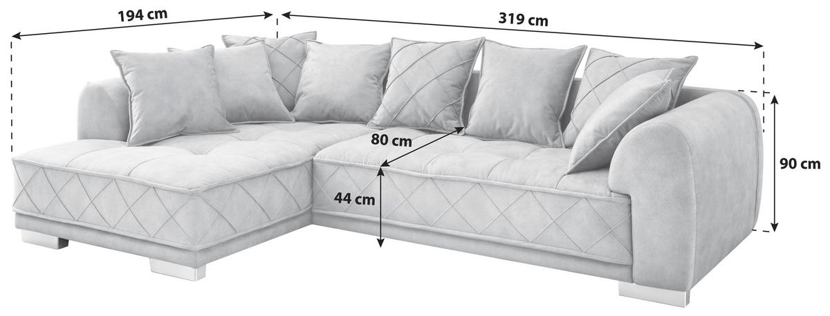 ECKSOFA Anthrazit Mikrovelours  - Anthrazit/Silberfarben, Basics, Kunststoff/Textil (319/194cm) - MID.YOU