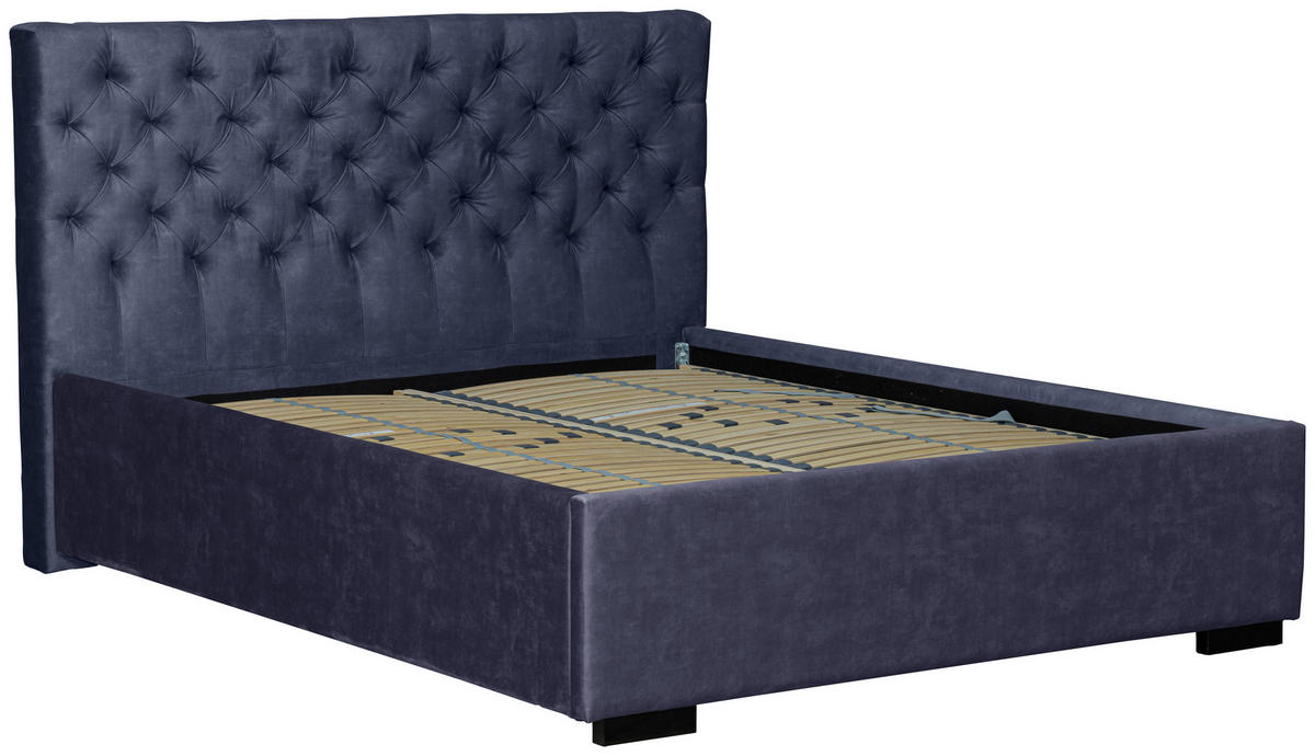 POLSTERBETT 180/200 cm  in Dunkelblau  - Schwarz/Dunkelblau, Design, Holz/Textil (180/200cm) - Boxxx