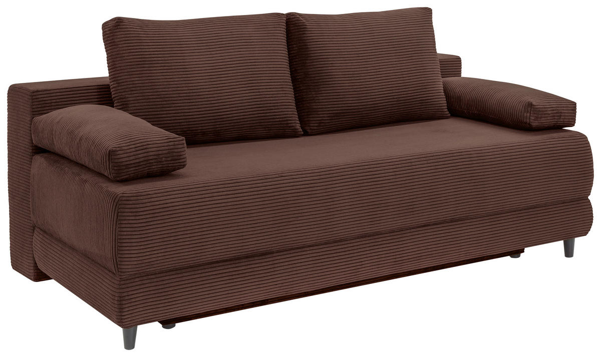 SCHLAFSOFA  mit Liegefunktion, Schlafen auf Sitzhöhe, Rücken echt Cord Braun  - Schwarz/Braun, KONVENTIONELL, Holz/Textil (196/96/103cm) - Carryhome
