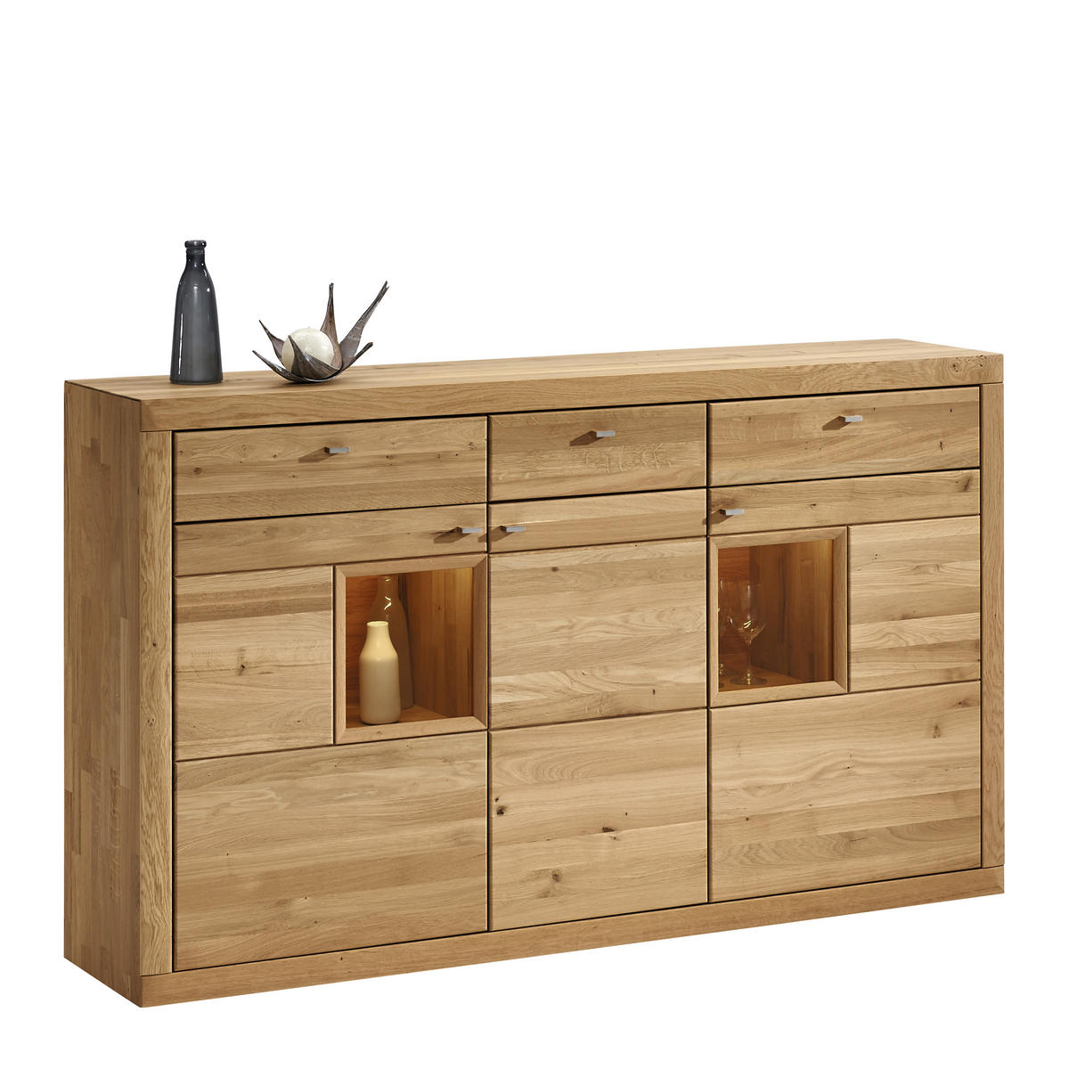 HIGHBOARD Segrino  in 188,2/111,6/42,1 cm  - Edelstahlfarben/Eichefarben, Natur, Glas/Holz (188,2/111,6/42,1cm) - Vacu Vin