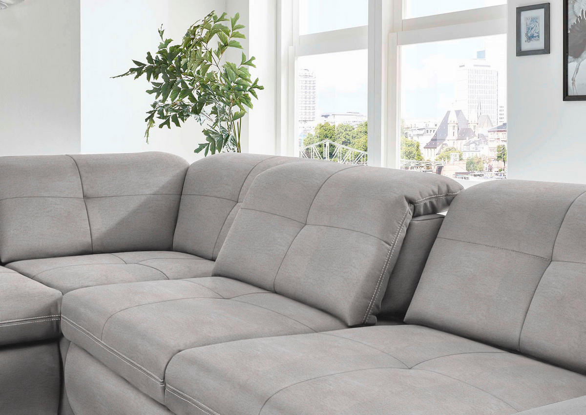 ECKSOFA in Mikrofaser Ecru  260/318 cm  - Ecru/Silberfarben, Design, Textil/Metall (260/318cm) - Beldomo Speed