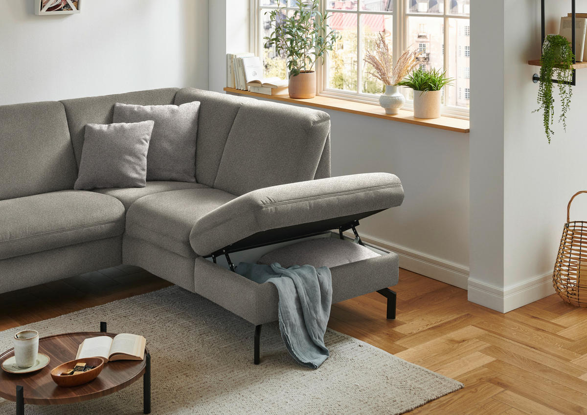 ECKSOFA in Flachgewebe Schilfgrün  241/190 cm  - Schilfgrün/Schwarz, KONVENTIONELL, Textil/Metall (241/190cm) - Beldomo Comfort