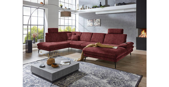 WOHNLANDSCHAFT in Velours Weinrot - Weinrot/Schwarz, Design, Textil/Metall (208/344/180cm) - Dieter Knoll