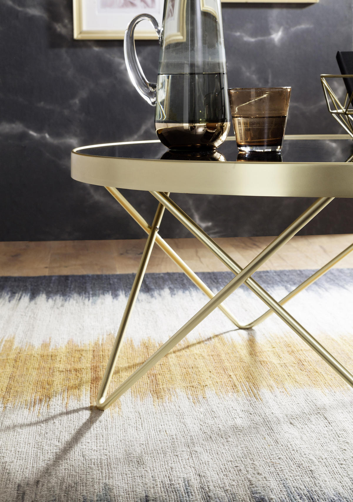 COUCHTISCH Sicherheitsglas 82/82/39 cm rund Schwarz, Goldfarben  - Goldfarben/Schwarz, Design, Glas/Metall (82/82/39cm) - MID.YOU