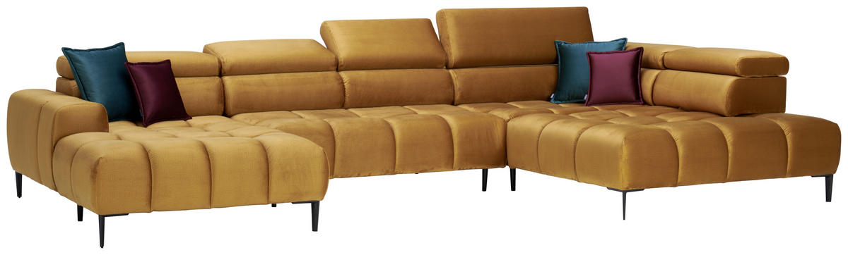 ECKSOFA in Webstoff Currygelb  - Currygelb/Schwarz, Design, Textil/Metall (177/385/216cm) - Welnova