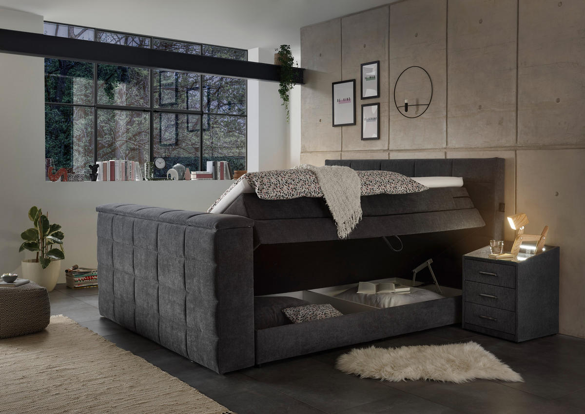 BOXSPRING-ÁGY 180/200 cm  antracit  - antracit, Konventionell, textil (180/200cm) - Carryhome