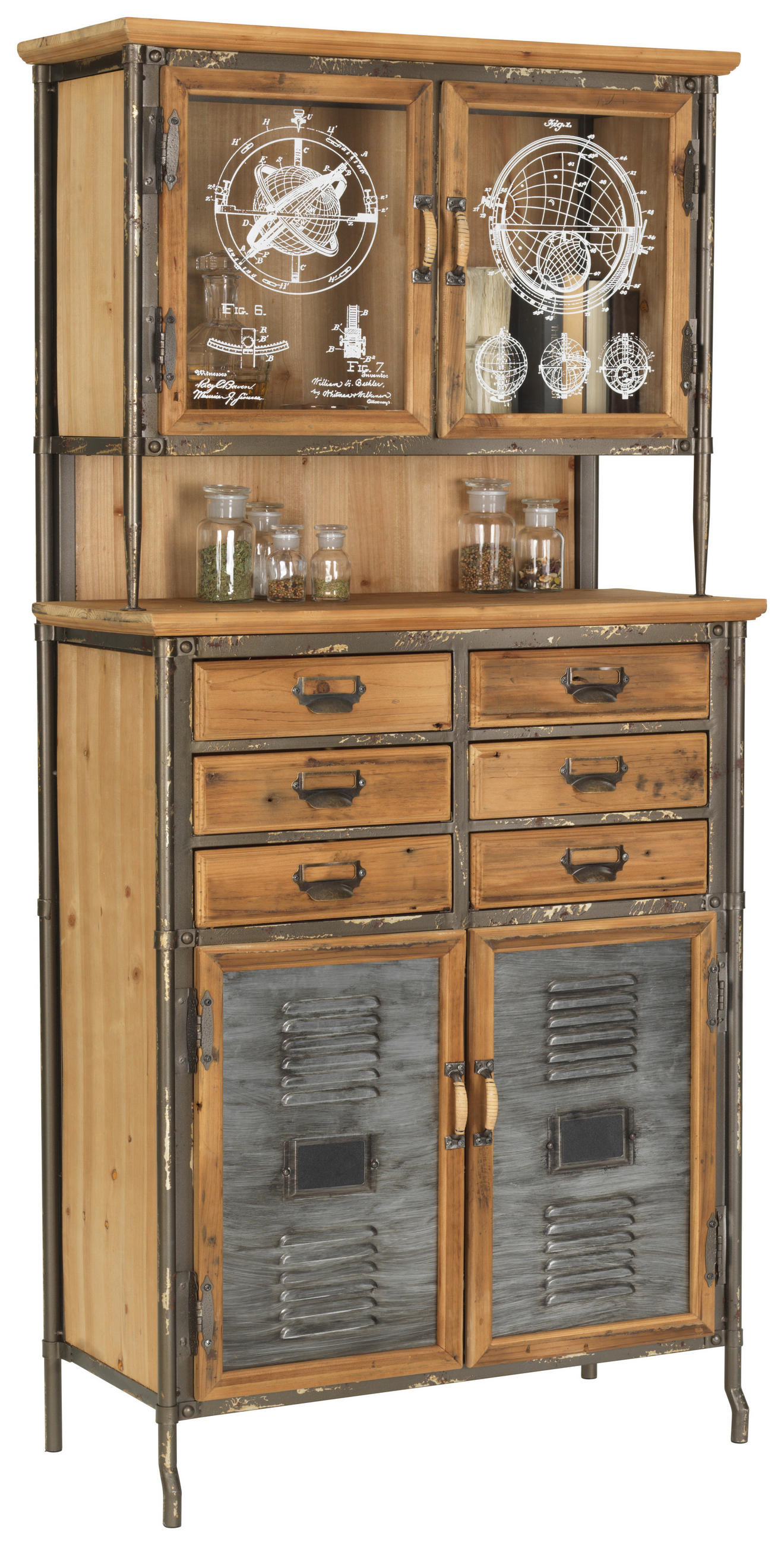 BUFFET 77/167/37 cm  in Multicolor  - Messingfarben/Multicolor, Trend, Glas/Holz (77/167/37cm) - Landscape