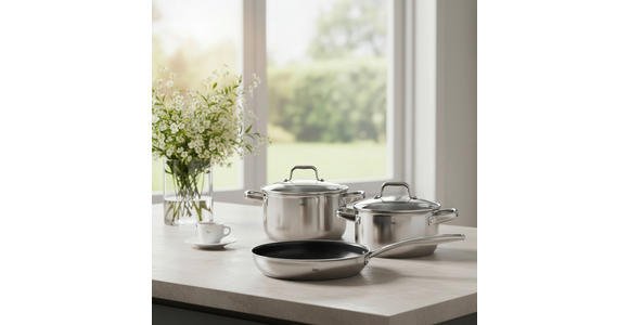 KOCHTOPFSET 3-teilig  - Klar/Edelstahlfarben, Basics, Glas/Metall - Homeware Profession.