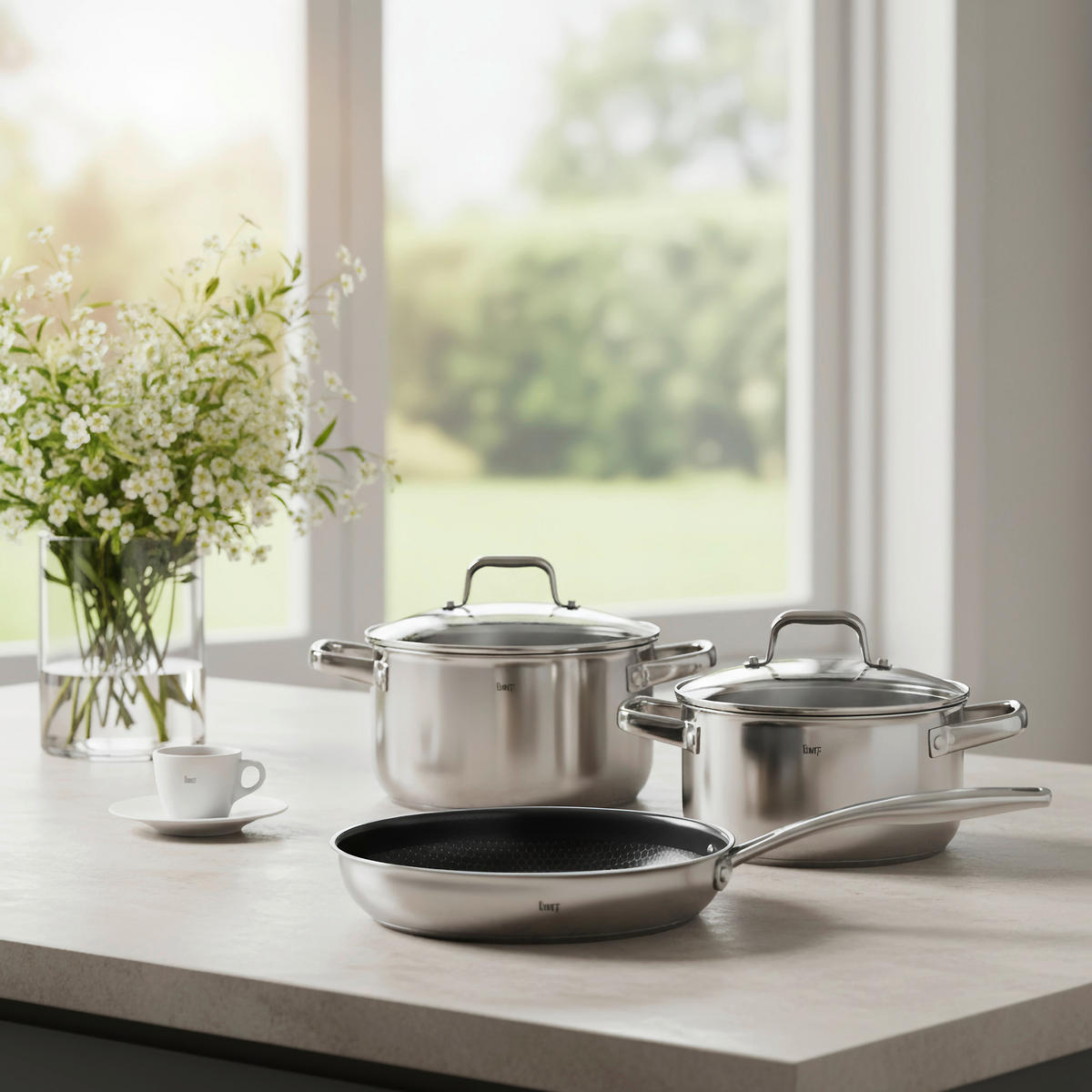 Set De Oale 3 piese  - străveziu/culoare inox, Basics, sticlă/metal - Homeware Profession.