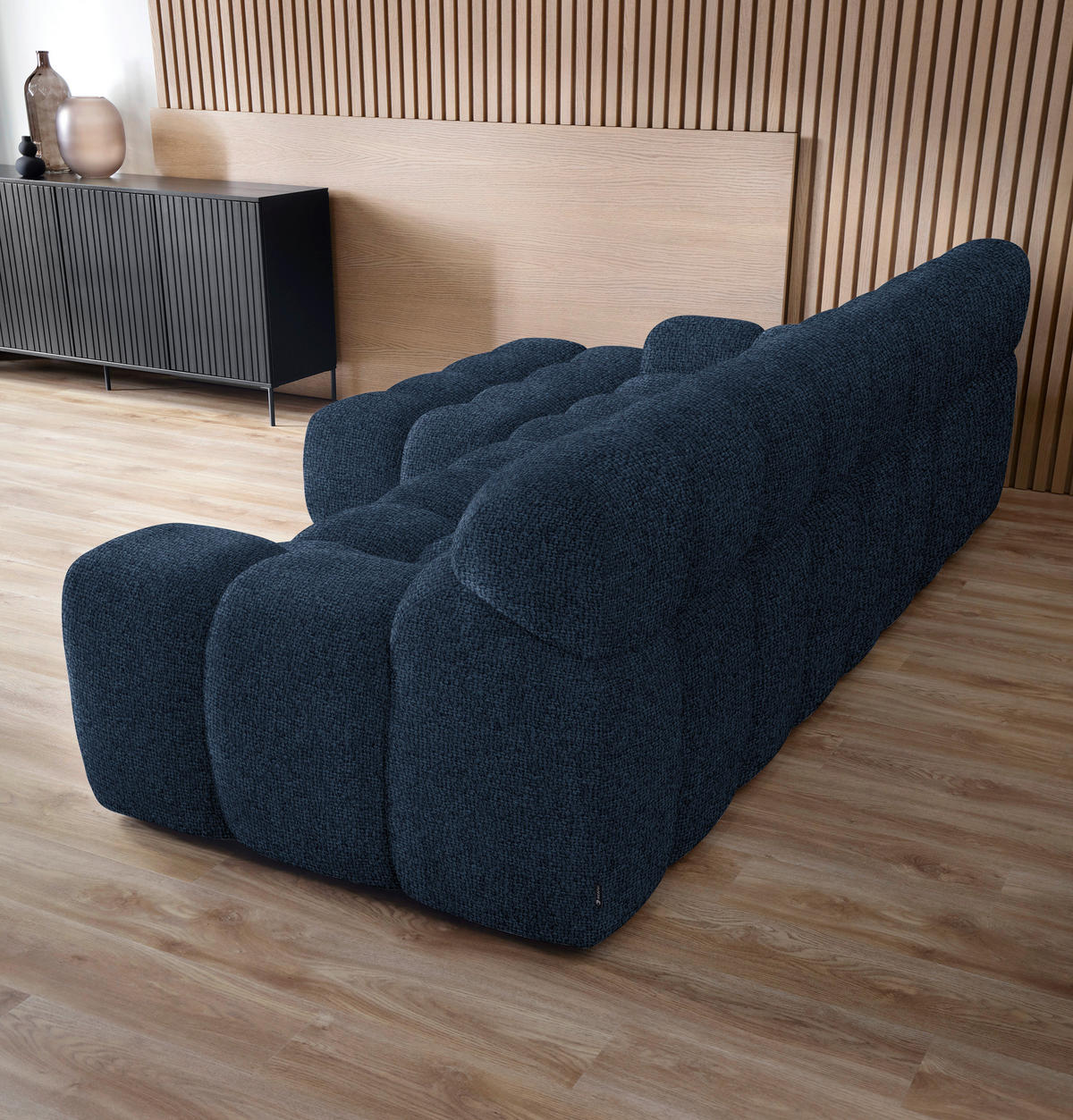 Ecksofa inkl. Funktion Dunkelblau Webstoff  - Schwarz/Dunkelblau, MODERN, Kunststoff/Textil (180/297cm) - Welnova