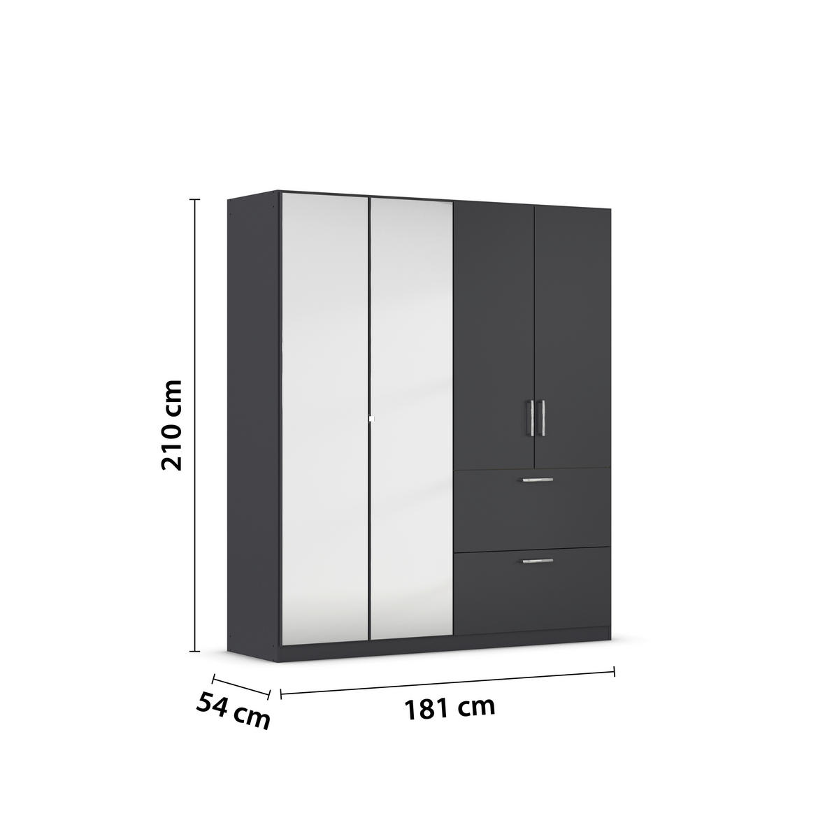 DREHTÜRENSCHRANK in Grau  - Chromfarben/Grau, Modern, Holzwerkstoff/Kunststoff (180/210/54cm) - Rauch Möbel