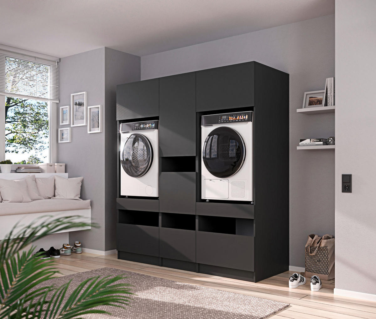 MEHRZWECKSCHRANK 50/200/68 cm  in Anthrazit  - Anthrazit/Schwarz, Design, Holzwerkstoff/Metall (50/200/68cm) - Milino