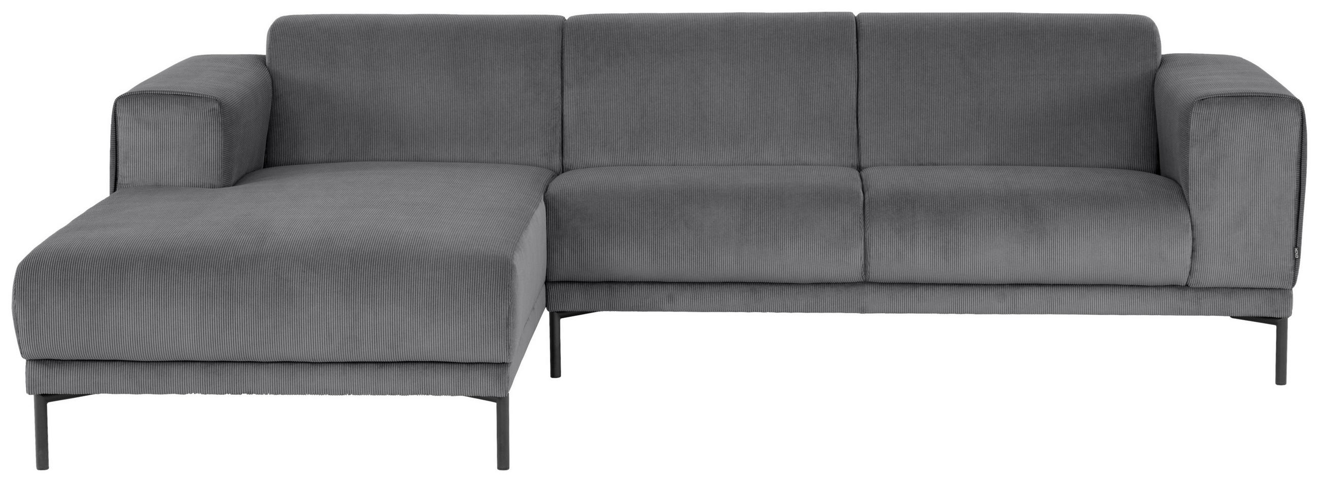 ECKSOFA Grau Cord  - Schwarz/Grau, Design, Textil/Metall (262/183cm) - MID.YOU