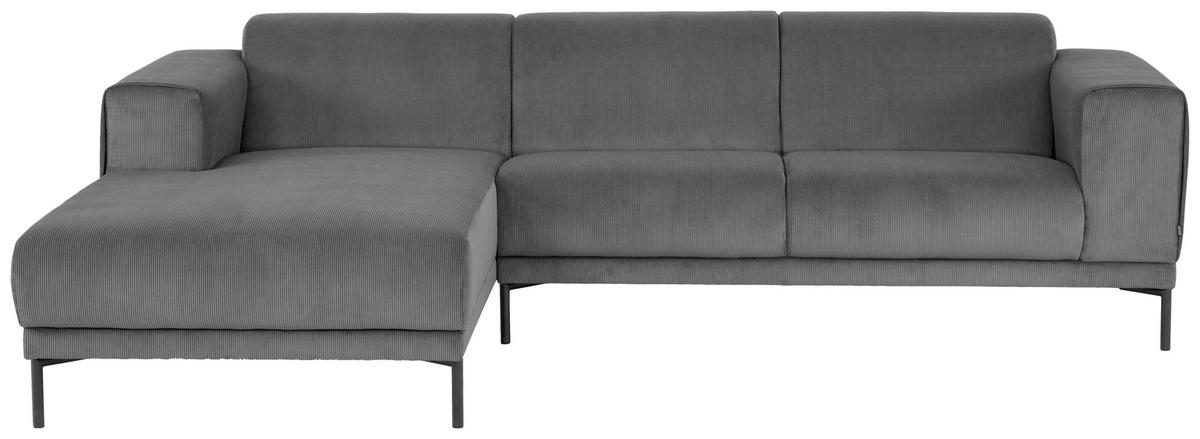 ECKSOFA in Cord Grau  - Schwarz/Grau, Design, Textil/Metall (262/183cm) - MID.YOU