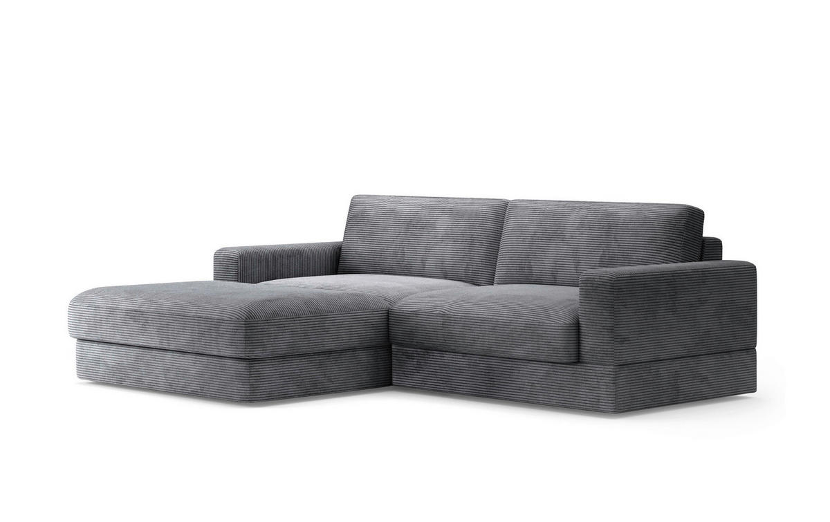 ECKSOFA FABIO E in Cord Grau  196/264 cm  - Schwarz/Grau, MODERN, Kunststoff/Textil (196/264cm) - Sit & More