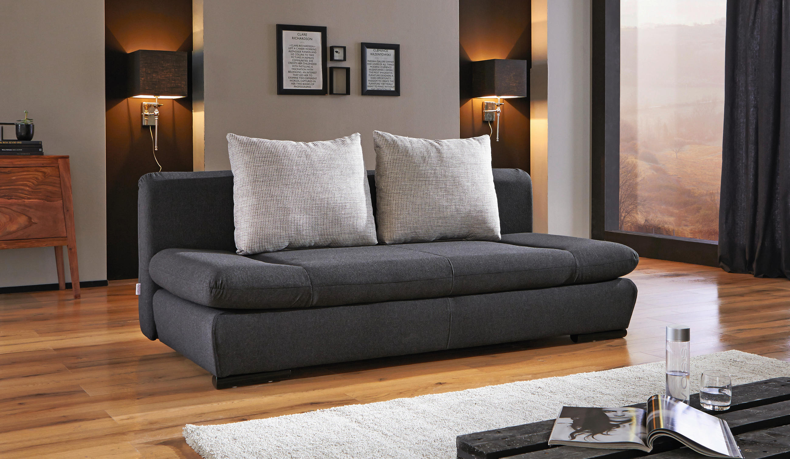 BÄDDSOFFA i antracit, ljusgrå  - ljusgrå/svart, Klassisk, trä/textil (200/75/92cm) - MID.YOU