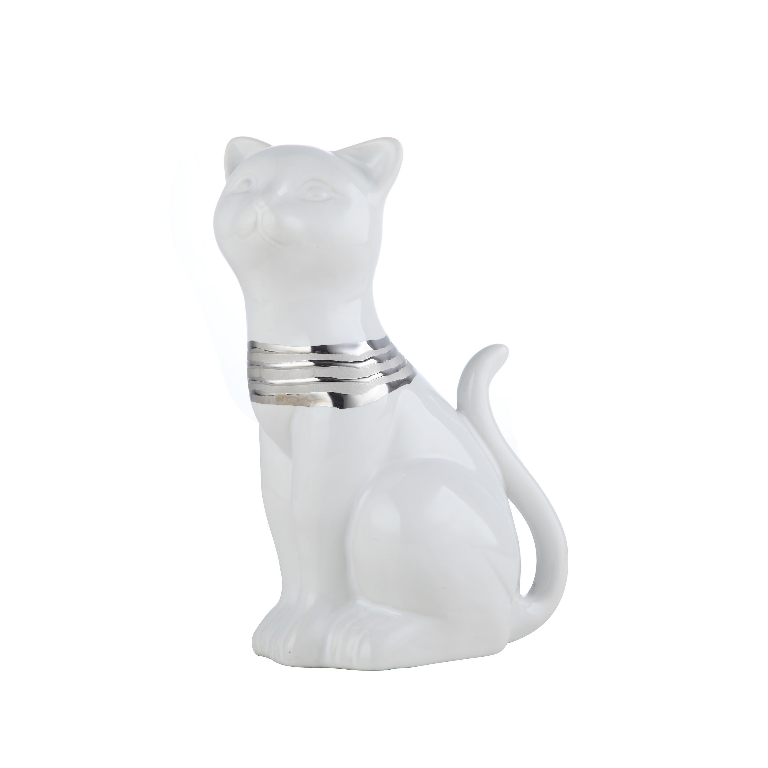 DEKORAČNÁ MAČKA - biela/strieborná, Konventionell, keramika (14,5/20/9,5cm) - Ambia Home