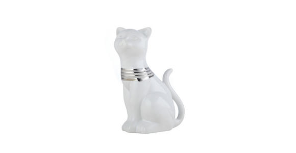 DEKOKATZE - Silberfarben/Weiß, KONVENTIONELL, Keramik (14,5/20/9,5cm) - Ambia Home