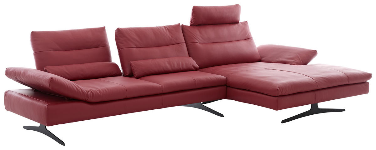 ECKSOFA in Echtleder Rot  - Rot/Schwarz, Modern, Leder/Metall (342/158cm) - Chilliano