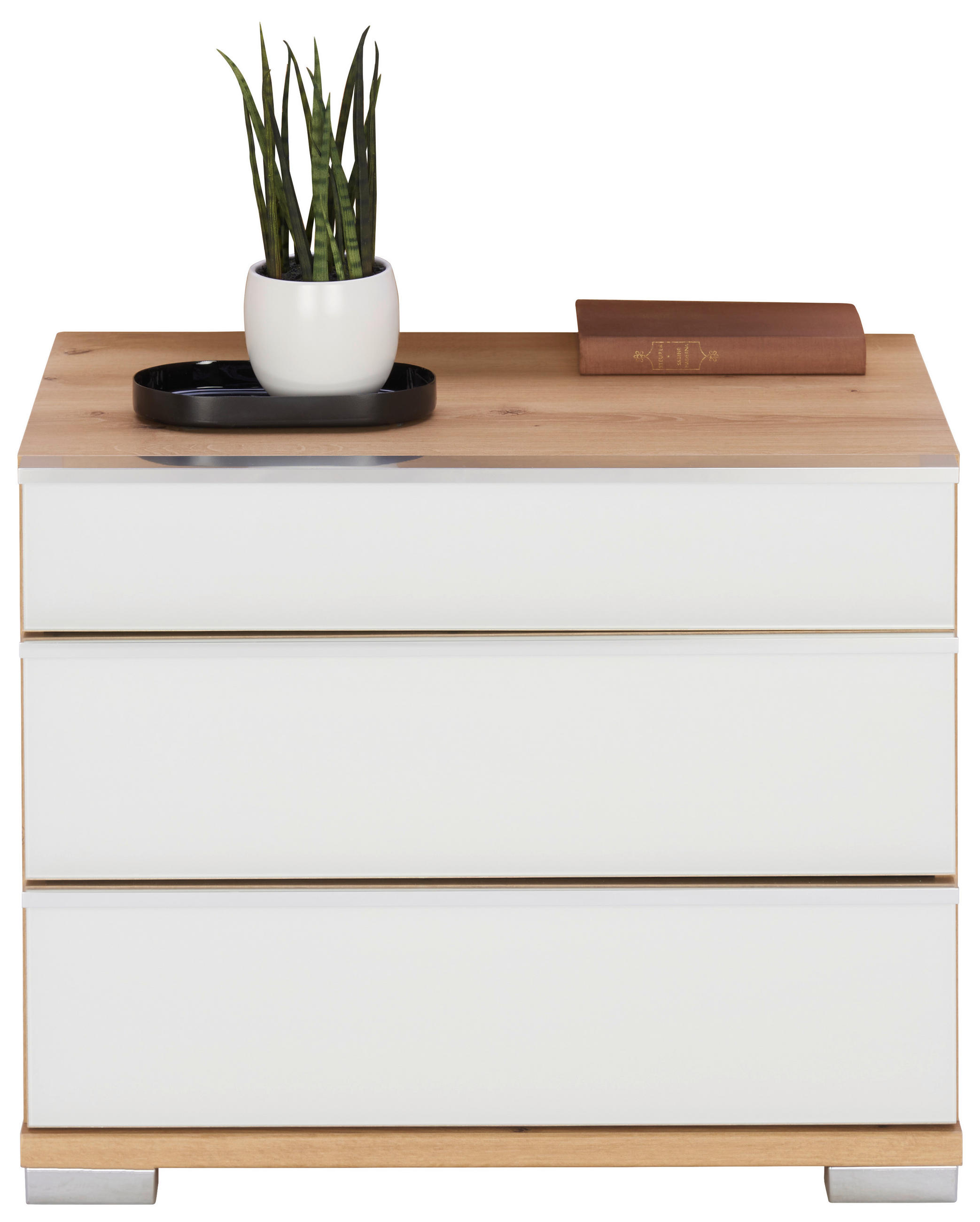 NACHTKÄSTCHENSET in Weiß, Eiche Bianco  - Chromfarben/Eiche Bianco, KONVENTIONELL, Glas/Holzwerkstoff (60/48/42cm) - Venda