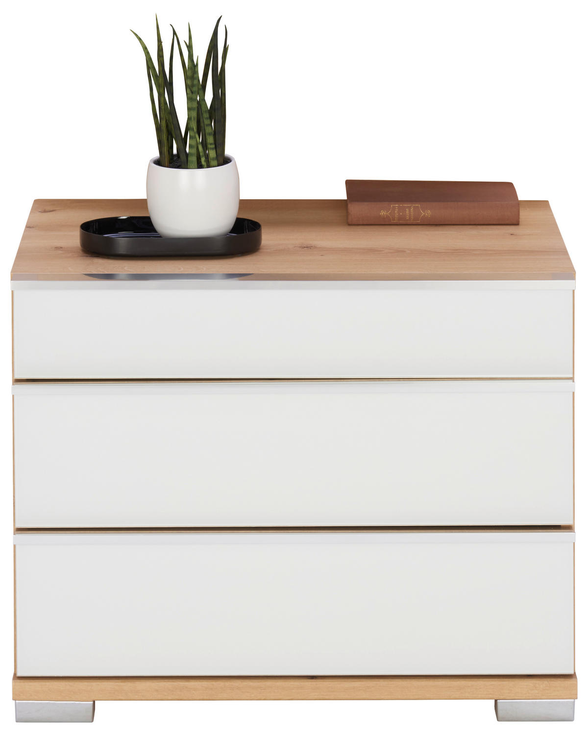 NACHTKÄSTCHENSET 60/48/42 cm  in Weiss, Eiche Bianco  - Chromfarben/Weiss, Konventionell, Glas/Holzwerkstoff (60/48/42cm) - Venda