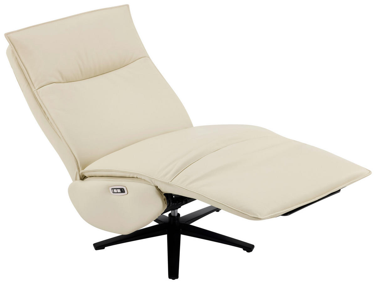 RELAXSESSEL Lederlook Echtleder Relaxfunktion, Kopfteilverstellung, Fußteilverstellung    - Beige/Schwarz, Design, Leder/Textil (70/110/82cm) - Stylife