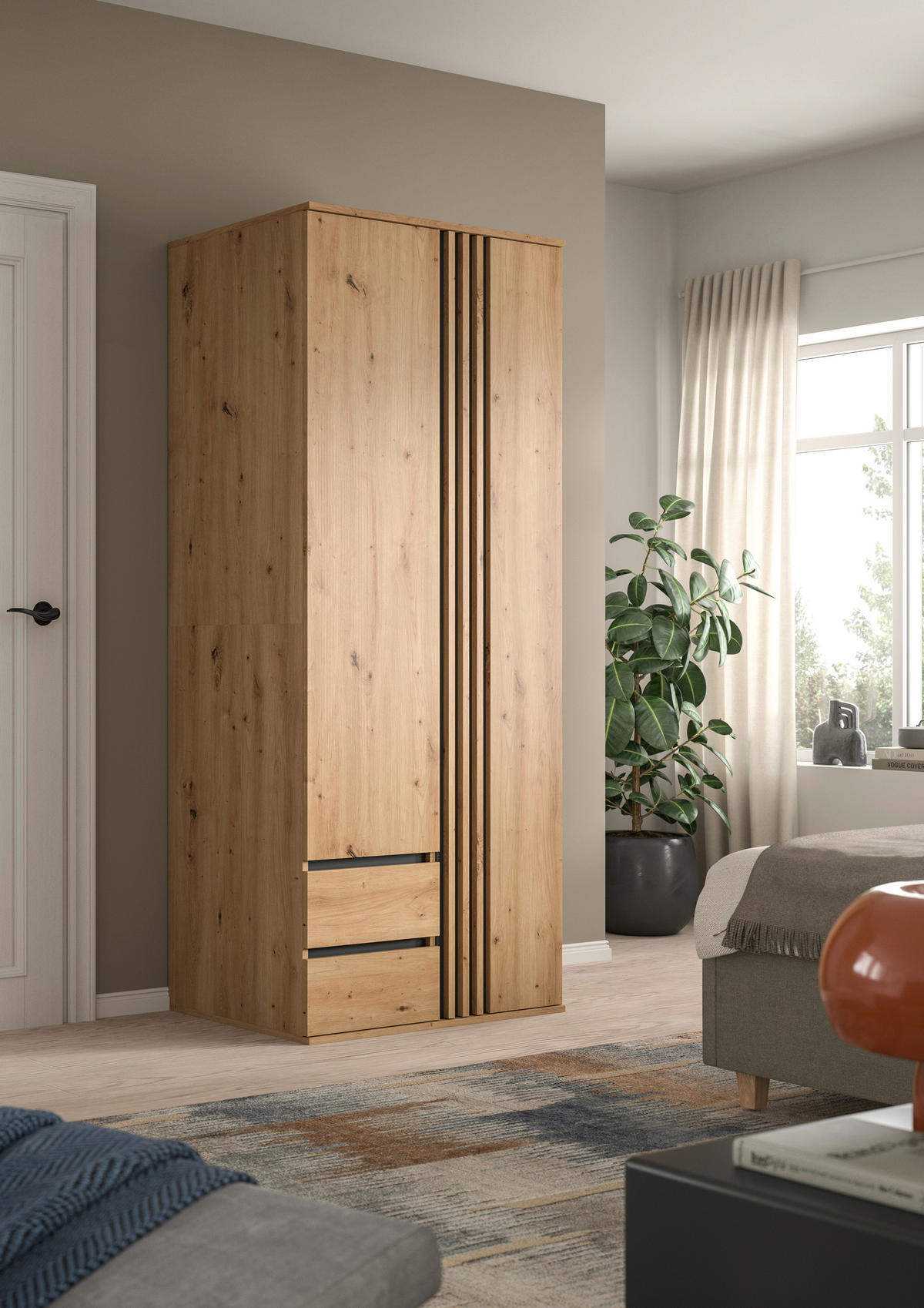 DREHTÜRENSCHRANK 80/192/56 cm,  in Anthrazit, Eiche Artisan, 2-türig  - Anthrazit/Eiche Artisan, ROMANTIK / LANDHAUS, Holzwerkstoff (80/192/56cm) - Livetastic
