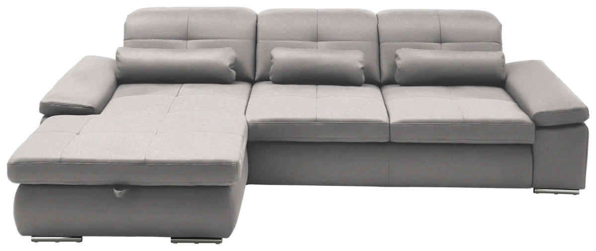 ECKSOFA Flachgewebe Silberfarben  - Chromfarben/Silberfarben, Design, Textil (195/309cm) - Beldomo Style