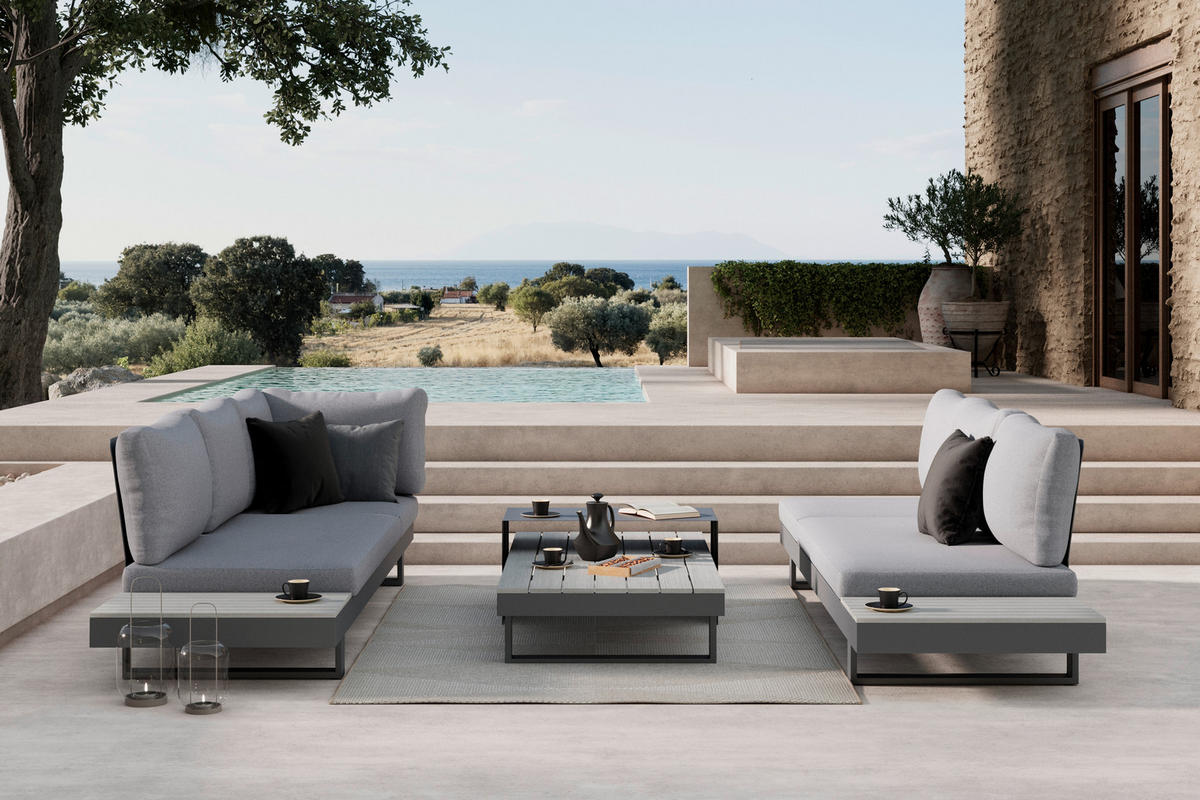 LOUNGEGARNITUR 245/329 cm Aluminium  - Dunkelgrau/Anthrazit, MODERN, Kunststoff/Textil (245/329cm) - Ambia Garden