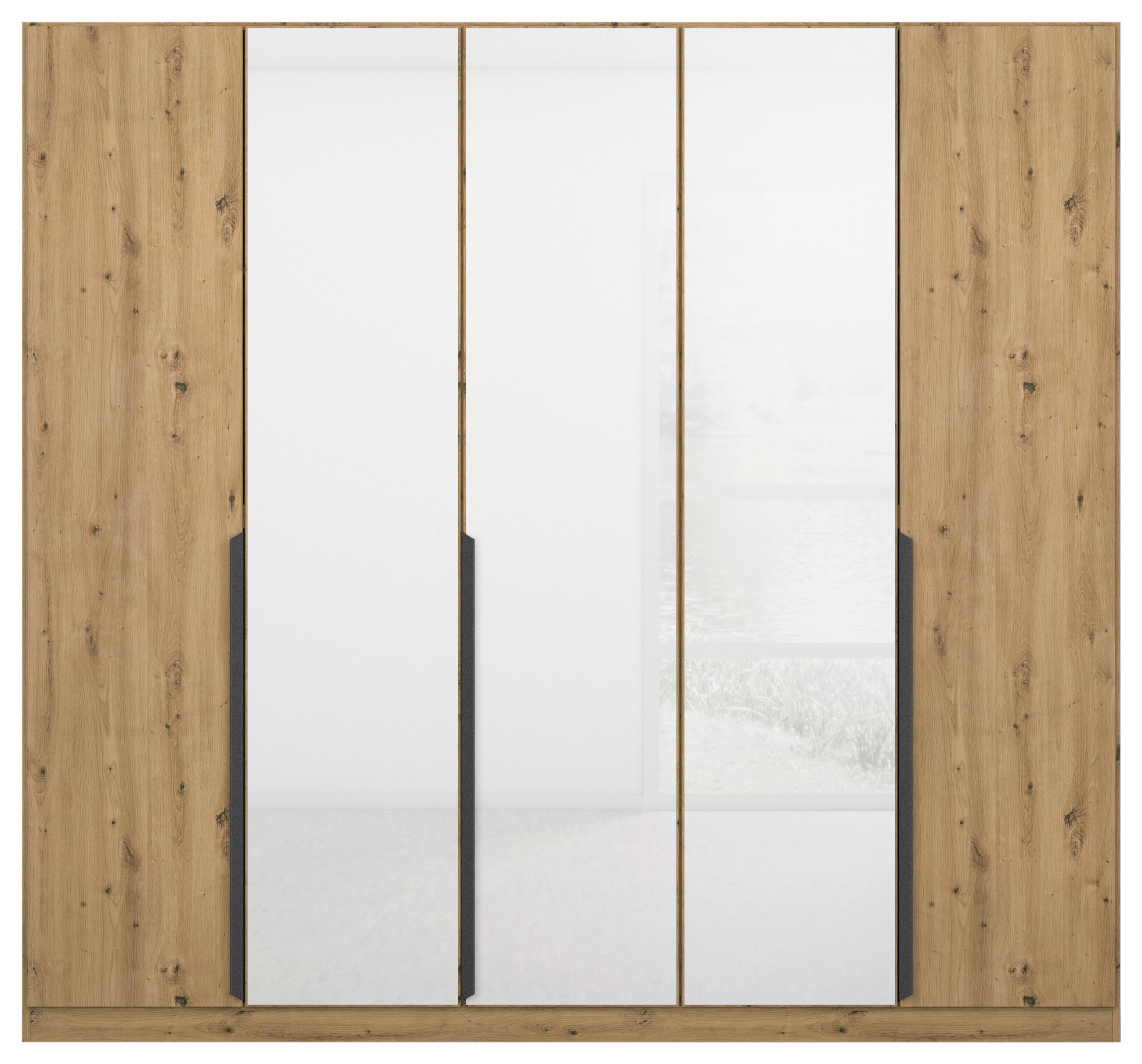 DREHTÜRENSCHRANK 225/210/54 cm 5-türig Weiß, Eiche Artisan  - Weiß/Eiche Artisan, MODERN, Glas/Holzwerkstoff (225/210/54cm) - Rauch Möbel